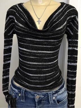 ❀⋆Y2K grunge cowl neck striped longsleeve.ೃ࿔*:･